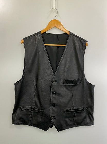 【中古品】【メンズ】 PESCI ペッシ LEATHER VEST レザーベスト イタリア製 トップス 146-260715-yn-19-min サイズ：50 カラー：ブラック 万代Net店