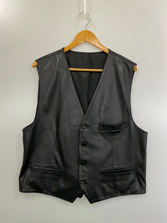 【中古品】【メンズ】 PESCI ペッシ LEATHER VEST レザーベスト イタリア製 トップス 146-260715-yn-19-min サイズ：50 カラー：ブラック 万代Net店