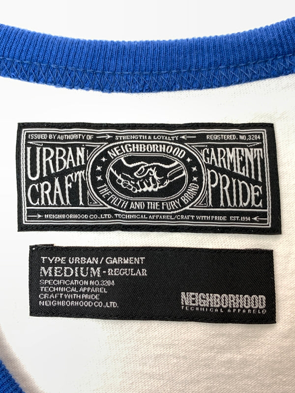 【中古品】【メンズ】 NEIGHBORHOOD ネイバーフッド ×DISNEY ディズニ RAGLAN TEE 七分袖Tシャツ 142-260531-AS-33-min サイズ：M カラー：ホワイト/ブルー 万代Net店