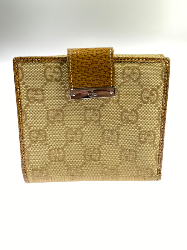 【中古品】【メンズ/レディース】 GUCCI グッチ GGライン Wホックキャンバス 二つ折り財布 115090 181-260713-KS-14-min カラー：ベージュ/ブラウン 万代Net店