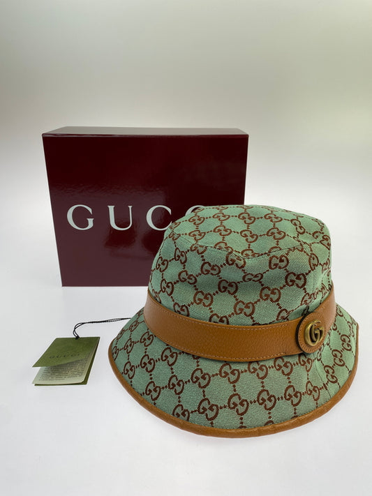 【中古品】【レディース】 GUCCI グッチ GGキャンバス バケットハット 748476 4HG62 帽子 183-260523-kk-16-min サイズ：L/59cm カラー：グリーン系 万代Net店