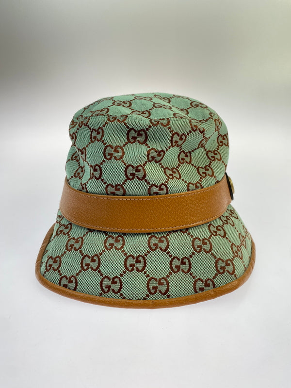 【中古品】【レディース】 GUCCI グッチ GGキャンバス バケットハット 748476 4HG62 帽子 183-260523-kk-16-min サイズ：L/59cm カラー：グリーン系 万代Net店