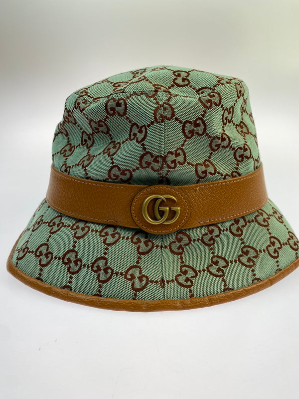 【中古品】【レディース】 GUCCI グッチ GGキャンバス バケットハット 748476 4HG62 帽子 183-260523-kk-16-min サイズ：L/59cm カラー：グリーン系 万代Net店
