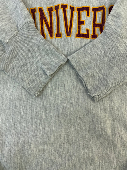【現状渡し品】【メンズ】 CHAMPION チャンピオン 90's BLOOMSBURS UNIVERSITY REVERE WEAVE SWEATSHIRT リバースウィーブ スウェットシャツ トレーナー トップス 146-260529-yn-03-min サイズ：L カラー：ライトグレー 万代Net店