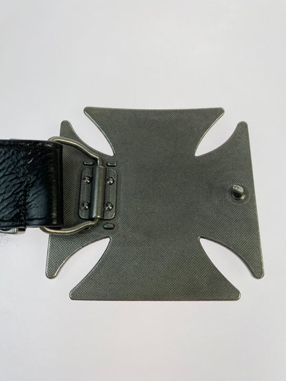 【中古品】【メンズ】 ALICE HOLLYWOOD アリス ハリウッド BLISTERED CHOPPER BELT ブリスタード チョッパー ベルト メタルバックル ロゴベルト 205-260603-em-31-min カラー：ブラック/シルバー 万代Net店