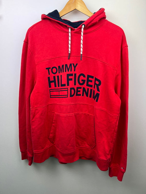【中古品】【メンズ】 TOMMY HILFIGER トミーヒルフィガー LOGO PULLOVER HOODIE ロゴ プルオーバーフーディー トップス パーカー 178-260627-kk-02-hon サイズ：L カラー：レッド 万代Net店