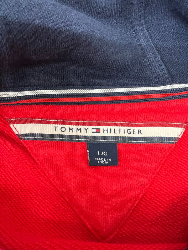 【中古品】【メンズ】 TOMMY HILFIGER トミーヒルフィガー LOGO PULLOVER HOODIE ロゴ プルオーバーフーディー トップス パーカー 178-260627-kk-02-hon サイズ：L カラー：レッド 万代Net店