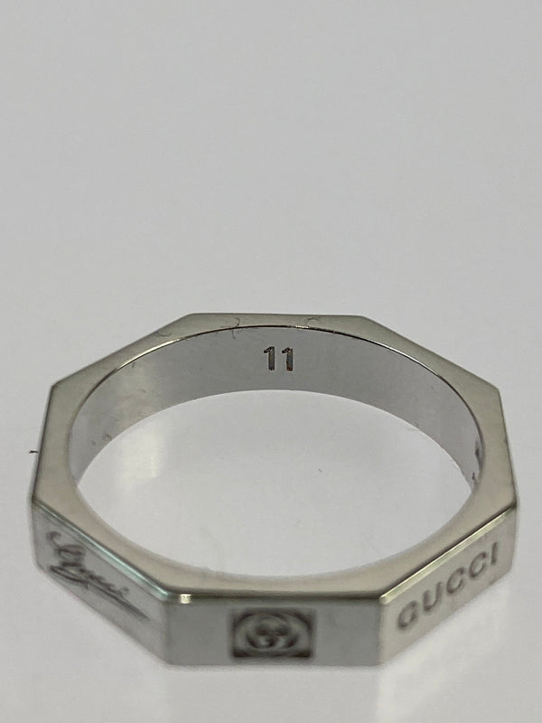 【中古品】【メンズ/レディース】 GUCCI グッチ K18WG ロゴ8 リング オクタゴナル 指輪 アクセサリー 182-260527-yn-13-min サイズ：11 カラー：シルバー 万代Net店