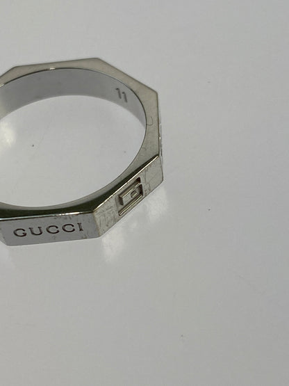 【中古品】【メンズ/レディース】 GUCCI グッチ K18WG ロゴ8 リング オクタゴナル 指輪 アクセサリー 182-260527-yn-13-min サイズ：11 カラー：シルバー 万代Net店