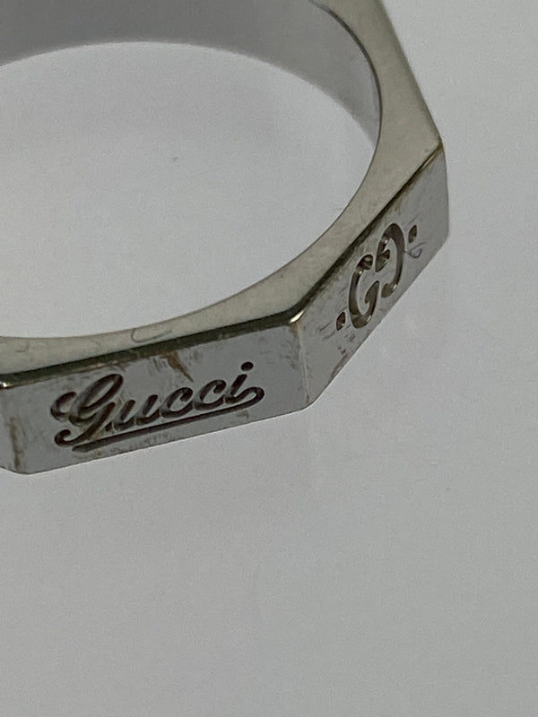 【中古品】【メンズ/レディース】 GUCCI グッチ K18WG ロゴ8 リング オクタゴナル 指輪 アクセサリー 182-260527-yn-13-min サイズ：11 カラー：シルバー 万代Net店