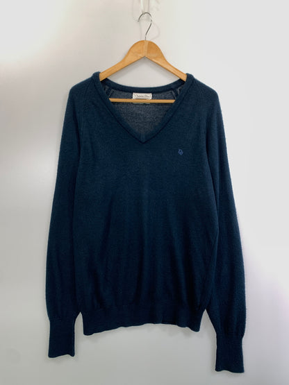 【中古品】【メンズ】 CHRISTIAN DIOR クリスチャンディオール 80S 90S USA製 Vネックニット ヴィンテージ 146-260531-AS-25-min サイズ：L カラー：ネイビー 万代Net店
