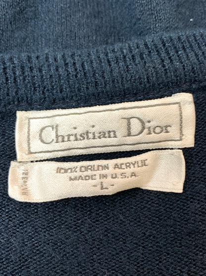 【中古品】【メンズ】 CHRISTIAN DIOR クリスチャンディオール 80S 90S USA製 Vネックニット ヴィンテージ 146-260531-AS-25-min サイズ：L カラー：ネイビー 万代Net店