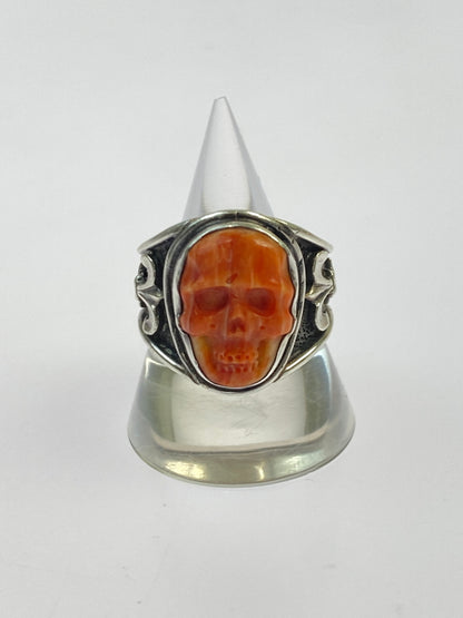【中古品】【メンズ/レディース】 LEE DOWNEY リー・ダウニー SCULPTED SKULL RING スカルプテッド スカル リング 指輪 アクセサリー 192-260603-em-25-min カラー：シルバー/珊瑚色 万代Net店