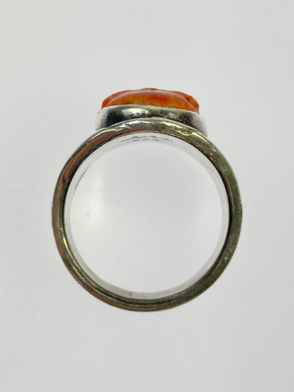 【中古品】【メンズ/レディース】 LEE DOWNEY リー・ダウニー SCULPTED SKULL RING スカルプテッド スカル リング 指輪 アクセサリー 192-260603-em-25-min カラー：シルバー/珊瑚色 万代Net店