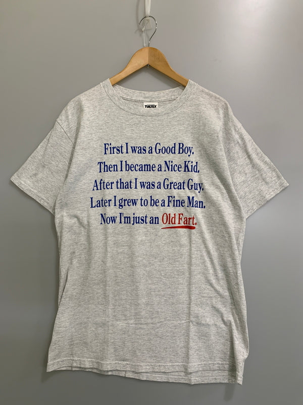 【中古品】【メンズ】 USED 90S MESSAGE TEE 半袖Tシャツ ショートスリーブ 146-260718-AS-25-min サイズ：L カラー：グレー 万代Net店