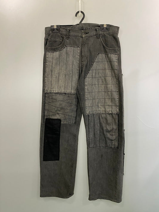 【中古品】【メンズ】 NEIGHBORHOOD ネイバーフッド FRAGMENT NARROW PATCHWORK DENIM PANTS フラグメントナローパッチワークデニムパンツ ジーンズ 153-260606-kt-05-min サイズ：M カラー：ブラック 万代Net店