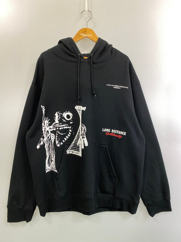【中古品】【メンズ】 HUF ハフ COAST 2 COAST P O HOODIE コースト・トゥ・コースト プルオーバー フーディー メンズ トップス パーカ 142-260717-em-26-min サイズ：XL カラー：ブラック 万代Net店