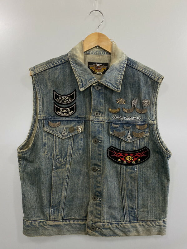 【中古品】【メンズ】 HARLEY DAVIDSON ハーレーダビッドソン CUSTOM DENIM VEST カスタム デニムベスト トップス 146-260619-yn-35-min サイズ：L カラー：インディゴ 万代Net店