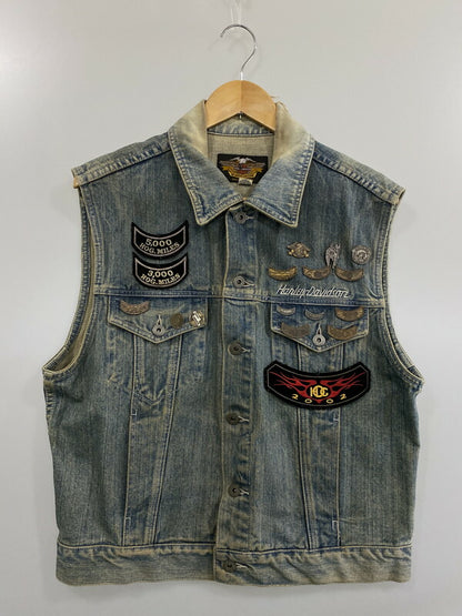 【中古品】【メンズ】 HARLEY DAVIDSON ハーレーダビッドソン CUSTOM DENIM VEST カスタム デニムベスト トップス 146-260619-yn-35-min サイズ：L カラー：インディゴ 万代Net店