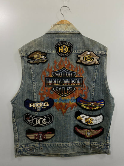 【中古品】【メンズ】 HARLEY DAVIDSON ハーレーダビッドソン CUSTOM DENIM VEST カスタム デニムベスト トップス 146-260619-yn-35-min サイズ：L カラー：インディゴ 万代Net店