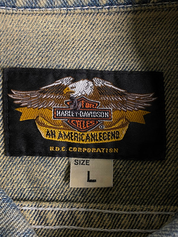 【中古品】【メンズ】 HARLEY DAVIDSON ハーレーダビッドソン CUSTOM DENIM VEST カスタム デニムベスト トップス 146-260619-yn-35-min サイズ：L カラー：インディゴ 万代Net店