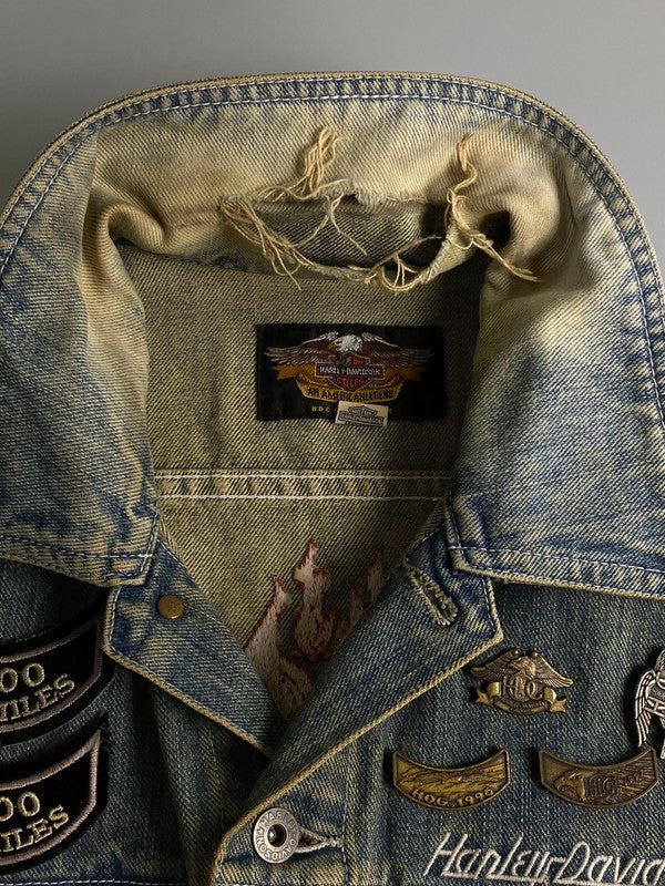 【中古品】【メンズ】 HARLEY DAVIDSON ハーレーダビッドソン CUSTOM DENIM VEST カスタム デニムベスト トップス 146-260619-yn-35-min サイズ：L カラー：インディゴ 万代Net店