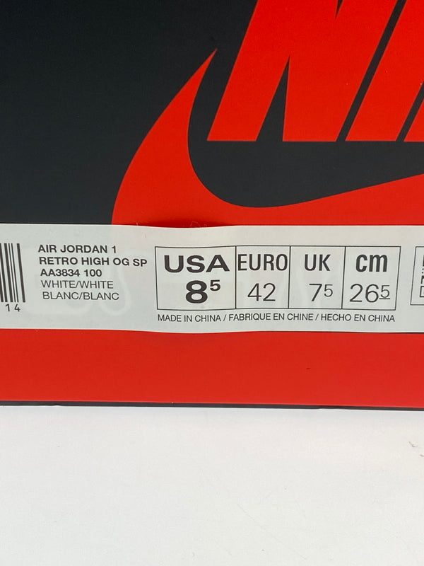 【中古美品】【メンズ】 NIKE ナイキ × V.A.A. AIR JORDAN 1 RETRO HIGH OG SP AA3834-100 ヴァージル アブロー アーカイブ エア ジョーダン 1 ハイ オージー スペシャル スニーカー 靴 160-260529-yn-37-min サイズ：26.5cm US8.5 カラー：WHITE/WHITE 万代Net店