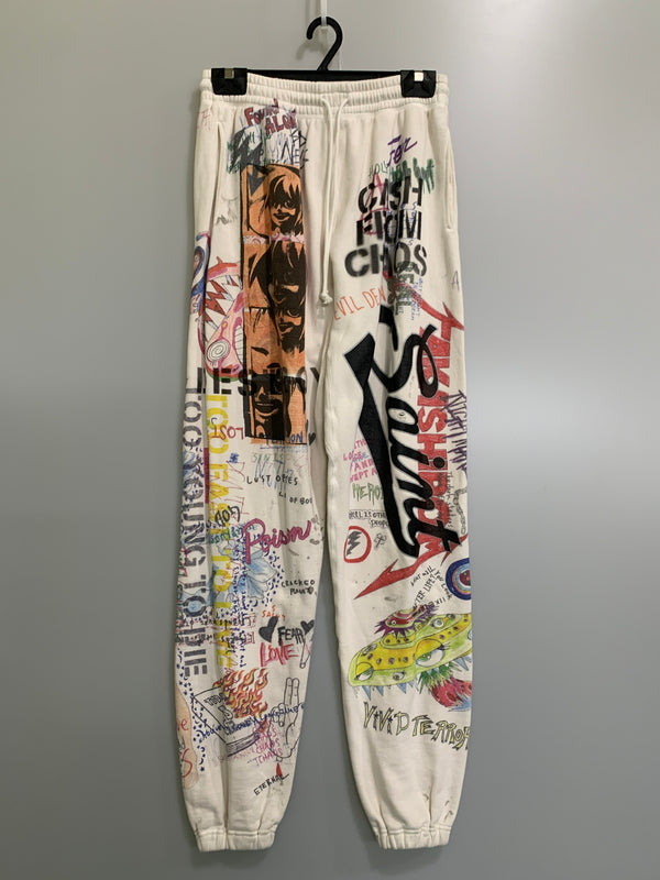 【中古品】【メンズ】 SAINT MICHAEL セントマイケル ×MURAKAMI TAKASHI SM-A21-0000-069 GRAFF SWEAT PANTS スウェットパンツ ボトムス 153-260531-AS-1-min サイズ：M カラー：オフホワイト 万代Net店