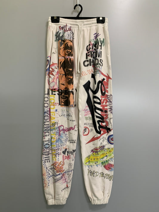 【中古品】【メンズ】 SAINT MICHAEL セントマイケル ×MURAKAMI TAKASHI SM-A21-0000-069 GRAFF SWEAT PANTS スウェットパンツ ボトムス 153-260531-AS-1-min サイズ：M カラー：オフホワイト 万代Net店