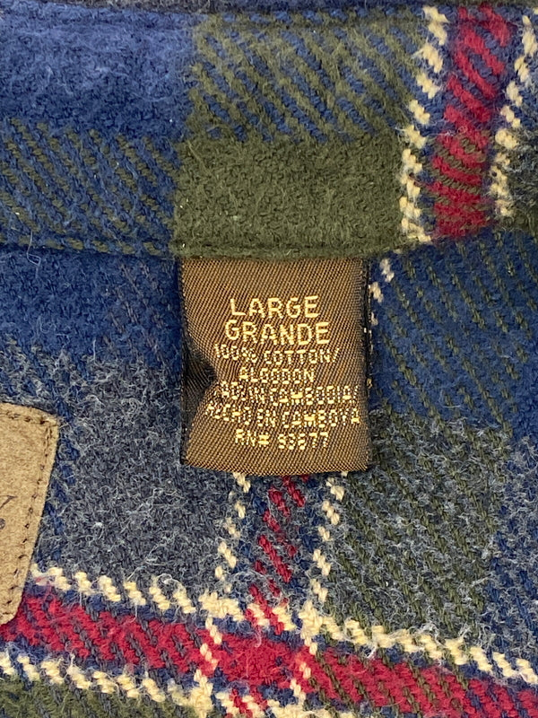 【中古品】【メンズ】 ST.JOHN'S BAY セントジョンズベイ HEAVY FLANNEL CHECK SHIRT フランネルチェックシャツ ロングスリーブ 146-260531-AS-48-min サイズ：L カラー：グリーン/ネイビー/レッド 万代Net店