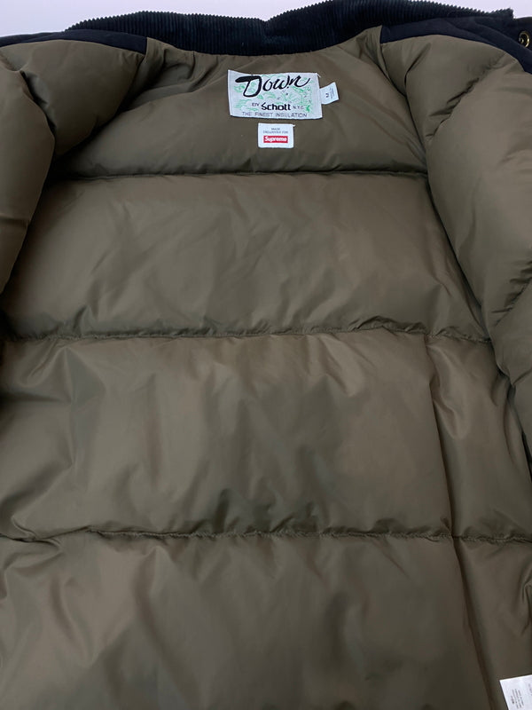 【中古品】【メンズ】 SUPREME シュプリーム × SCHOTT ショット DOWN TRUCKER JACKET ダウントラッカージャケット アウター 149-260602-yn-04-min サイズ：M カラー：ブラック 万代Net店
