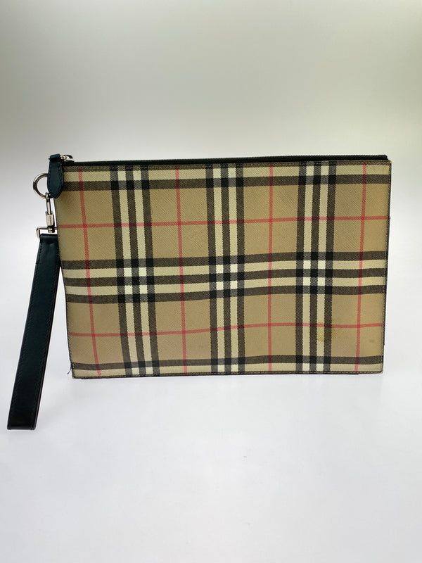 【現状渡し品】【メンズ/レディース】 BURBERRY バーバリー CANVAS CLUTCH BAG キャンバス クラッチバッグ セカンドバッグ カバン 180-260603-em-32-min カラー：ベージュ系 万代Net店