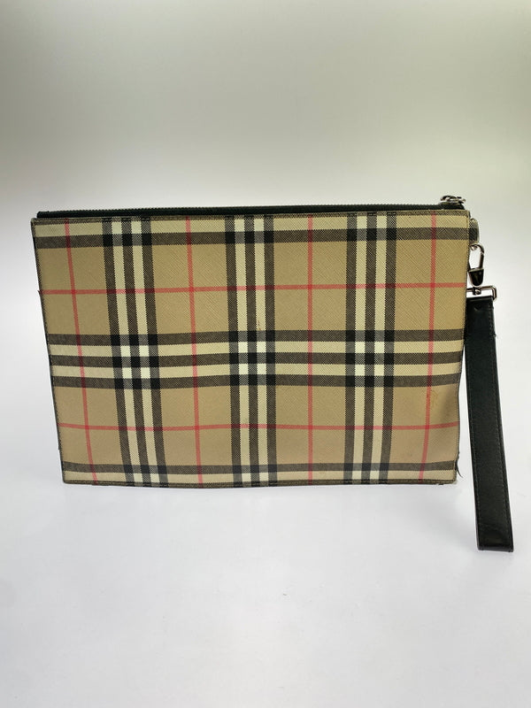 【現状渡し品】【メンズ/レディース】 BURBERRY バーバリー CANVAS CLUTCH BAG キャンバス クラッチバッグ セカンドバッグ カバン 180-260603-em-32-min カラー：ベージュ系 万代Net店