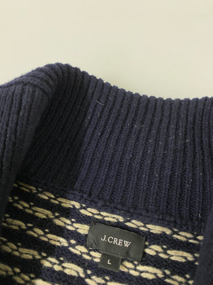 【中古品】【メンズ】 J.CREW ジェイクルー BIRDS EYE CARDIGAN バーズアイ カーディガン メンズ アウター ドット柄 ニットウエア 146-260615-em-07-min サイズ：L カラー：ネイビー 万代Net店