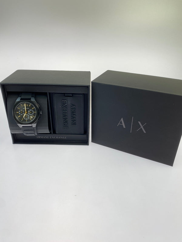 【中古品】【メンズ】 ARMANI EXCHANGE アルマーニエクスチェンジ クロノグラフウォッチ ブラックシリコン＆ラゲッジタグ AX7165SET 腕時計 メンズ ウォッチ 197-260603-em-20-min カラー：ブラック 万代Net店