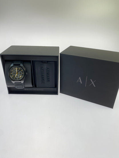 【中古品】【メンズ】 ARMANI EXCHANGE アルマーニエクスチェンジ クロノグラフウォッチ ブラックシリコン＆ラゲッジタグ AX7165SET 腕時計 メンズ ウォッチ 197-260603-em-20-min カラー：ブラック 万代Net店