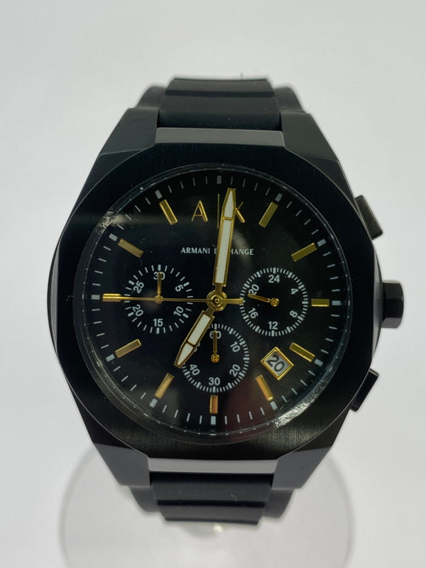 【中古品】【メンズ】 ARMANI EXCHANGE アルマーニエクスチェンジ クロノグラフウォッチ ブラックシリコン＆ラゲッジタグ AX7165SET 腕時計 メンズ ウォッチ 197-260603-em-20-min カラー：ブラック 万代Net店