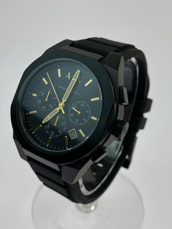 【中古品】【メンズ】 ARMANI EXCHANGE アルマーニエクスチェンジ クロノグラフウォッチ ブラックシリコン＆ラゲッジタグ AX7165SET 腕時計 メンズ ウォッチ 197-260603-em-20-min カラー：ブラック 万代Net店