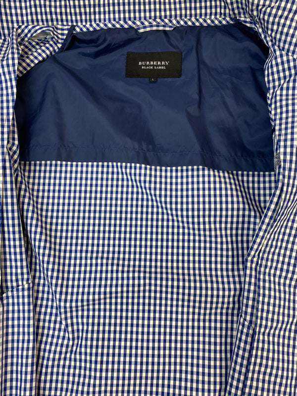 【中古品】【メンズ】 BURBERRY BLACK LABEL バーバリーブラックレーベル GINGHAM CHECK ZIP JACKET D1F10-710-26 ギンガムチェック ジップジャケット ナイロンジャケット 141-260608-kt-01-min サイズ：L カラー：ブルー/ホワイト 万代Net店