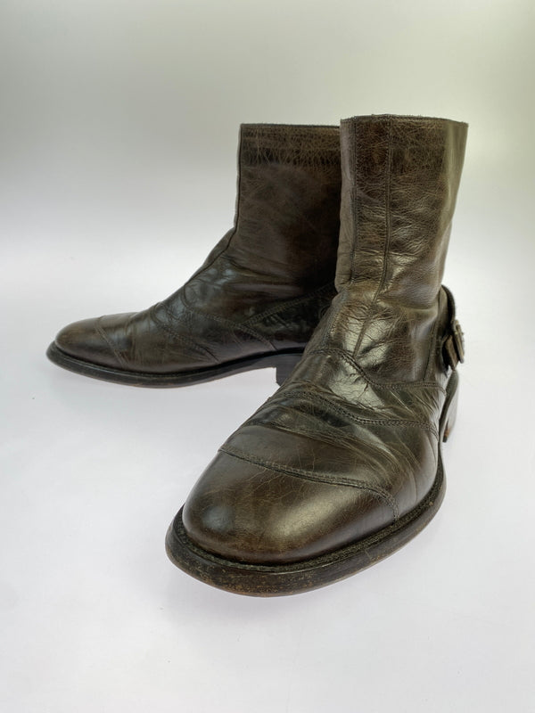 【現状渡し品】【メンズ】 BELSTAFF ベルスタッフ ZIP LEATHER BOOTS ジップ レザーブーツ 靴 164-260611-yn-07-min サイズ：43 カラー：ブラウン系 万代Net店
