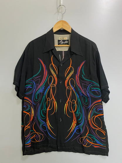 【中古品】【メンズ】 KEONI OF HAWAII ケオニオブハワイ × MOONEYES S/S ALOHA SHIRT SS33557 ムーンアイズ ショートスリーブ アロハシャツ 半袖シャツ トップス 145-260609-yn-18-min サイズ：M カラー：ブラック 万代Net店