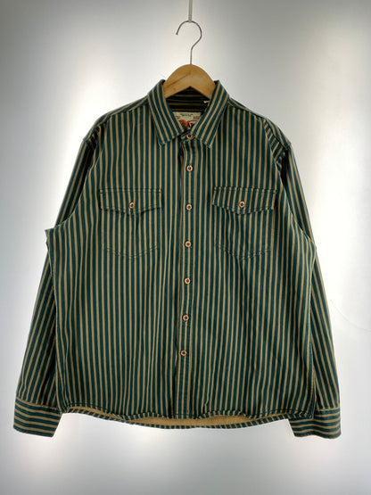 【中古品】【メンズ】 KAHAKU カラク レトロ ストライプ オーバーシャツ メンズ トップス ヘビーウェイト 長袖 145-260612-em-20-min サイズ：3XL カラー：グリーン系 万代Net店