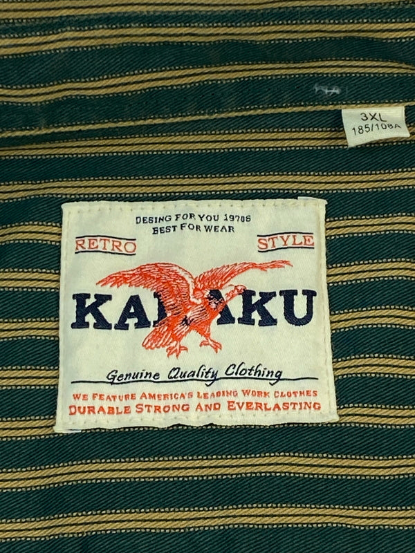 【中古品】【メンズ】 KAHAKU カラク レトロ ストライプ オーバーシャツ メンズ トップス ヘビーウェイト 長袖 145-260612-em-20-min サイズ：3XL カラー：グリーン系 万代Net店