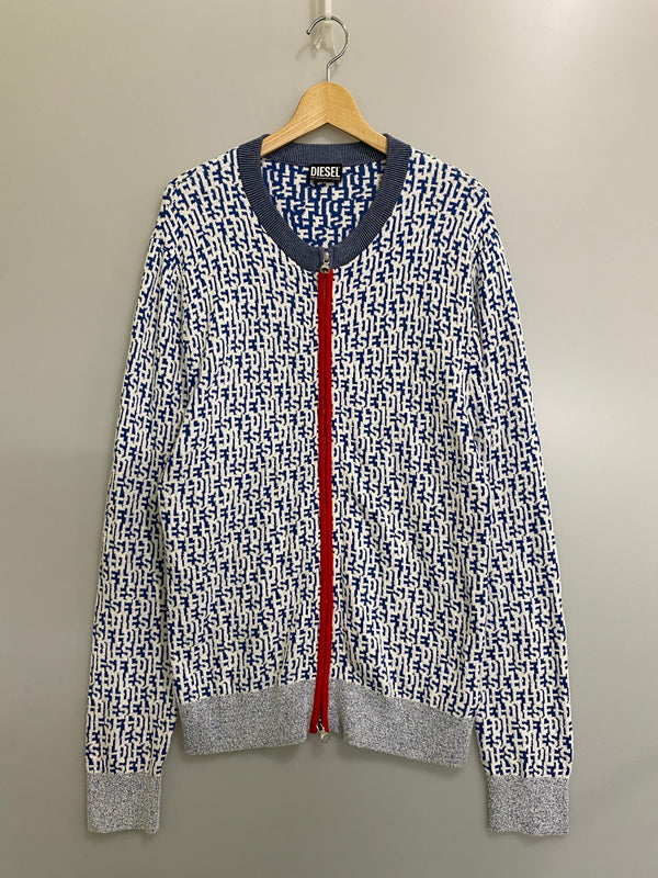 【中古品】【メンズ】 DIESEL ディーゼル M-ALLORCA ZIP UP CARDIGAN ジップカーディガン トップス 141-260609-yn-27-min サイズ：L カラー：ブルー/ホワイト 万代Net店