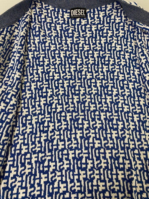 【中古品】【メンズ】 DIESEL ディーゼル M-ALLORCA ZIP UP CARDIGAN ジップカーディガン トップス 141-260609-yn-27-min サイズ：L カラー：ブルー/ホワイト 万代Net店