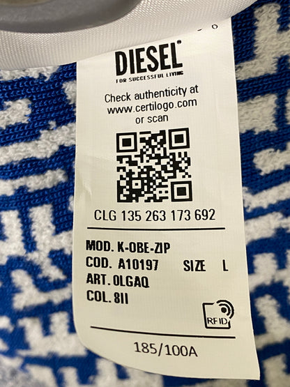 【中古品】【メンズ】 DIESEL ディーゼル M-ALLORCA ZIP UP CARDIGAN ジップカーディガン トップス 141-260609-yn-27-min サイズ：L カラー：ブルー/ホワイト 万代Net店