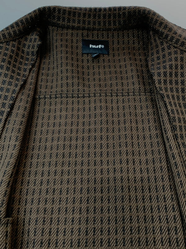 【中古品】【メンズ】 HUF ハフ WAFFLE WEAVING ZIP LS SHIRT ワッフルウィービングジップアップシャツジャケット ロングスリーブ 長袖シャツ チェックシャツ 142-260611-kt-12-min サイズ：L カラー：ブラウン系 万代Net店