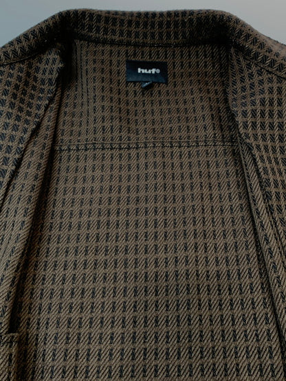 【中古品】【メンズ】 HUF ハフ WAFFLE WEAVING ZIP LS SHIRT ワッフルウィービングジップアップシャツジャケット ロングスリーブ 長袖シャツ チェックシャツ 142-260611-kt-12-min サイズ：L カラー：ブラウン系 万代Net店