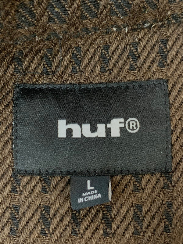 【中古品】【メンズ】 HUF ハフ WAFFLE WEAVING ZIP LS SHIRT ワッフルウィービングジップアップシャツジャケット ロングスリーブ 長袖シャツ チェックシャツ 142-260611-kt-12-min サイズ：L カラー：ブラウン系 万代Net店