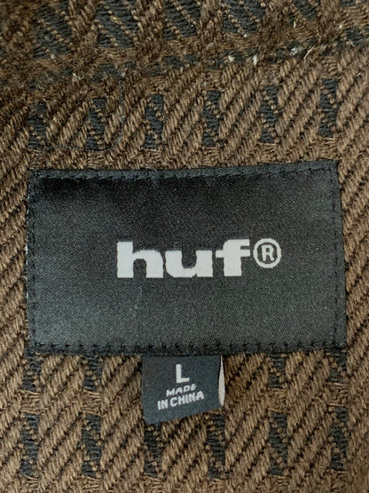 【中古品】【メンズ】 HUF ハフ WAFFLE WEAVING ZIP LS SHIRT ワッフルウィービングジップアップシャツジャケット ロングスリーブ 長袖シャツ チェックシャツ 142-260611-kt-12-min サイズ：L カラー：ブラウン系 万代Net店